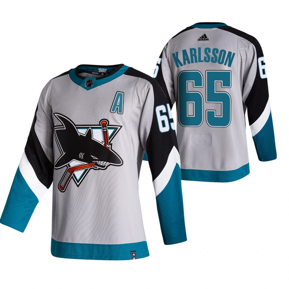 Cheap 2021 Adidias San Jose Sharks 65 Erik Karlsson Grey Men Reverse Retro Alternate NHL Jersey